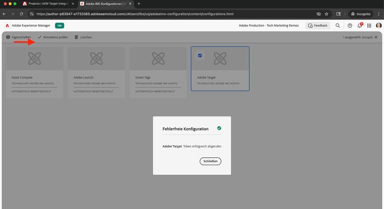 Konsistenzprüfung der Adobe IMS-Konfiguration