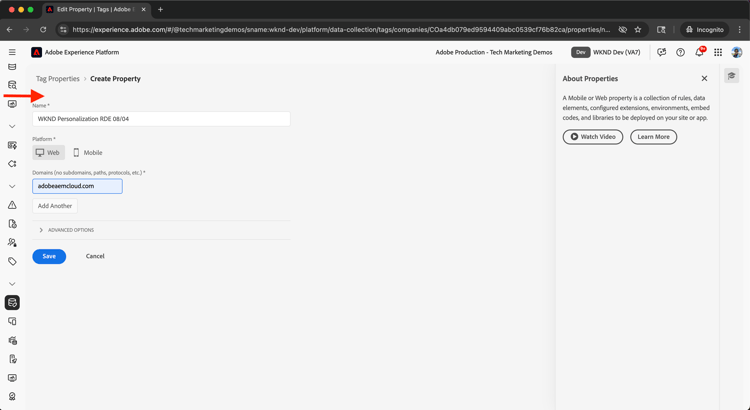 Adobe Tags-Eigenschaft