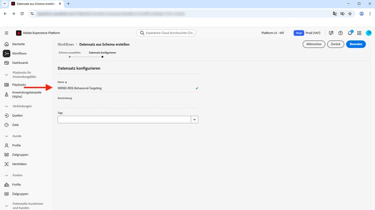 Datensatz konfigurieren