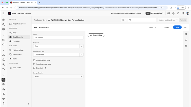 Datenelement Site-Abschnitt