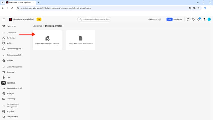 Assistent „Datensatz erstellen“