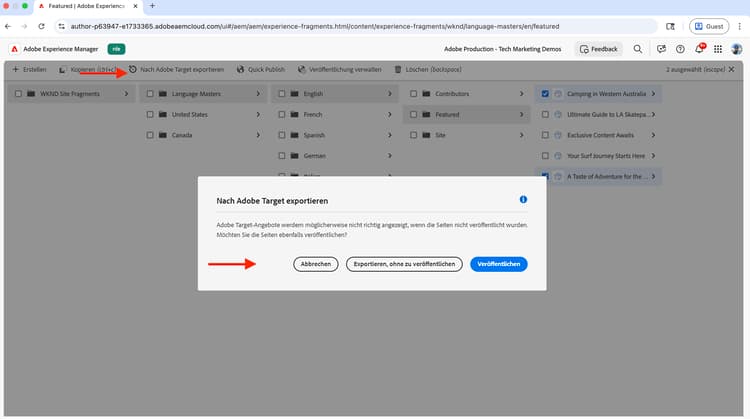 Exportieren zu Adobe Target