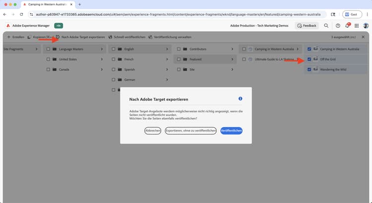 Exportieren zu Adobe Target