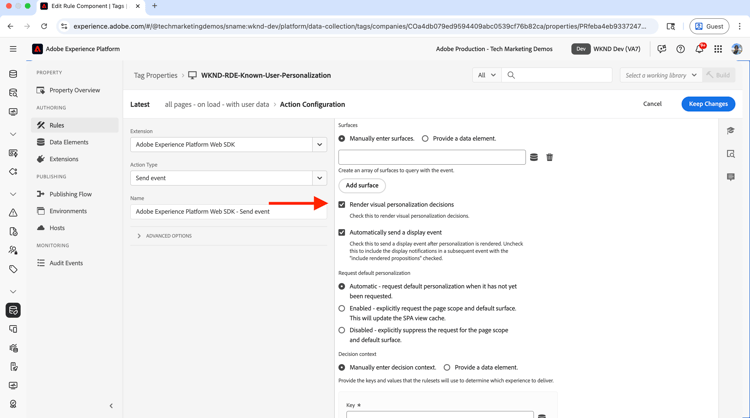 Abschnitt „Personalisierung“
