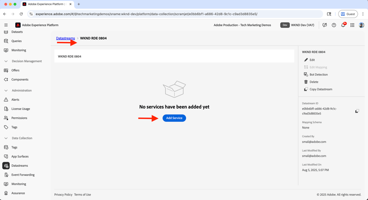 Hinzufügen vom Service zum Datenstrom