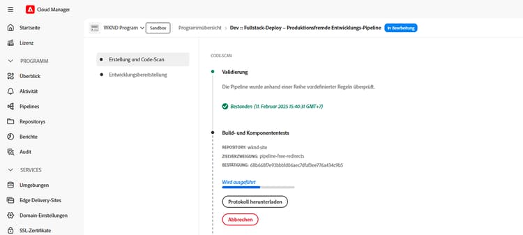 Bereitstellung über die Full-Stack-Pipeline
