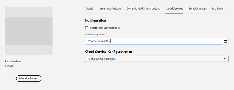 AEM Headless-Asset-Ordner – Cloud-Konfiguration