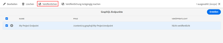Veröffentlichen des GraphQL-Endpunkts