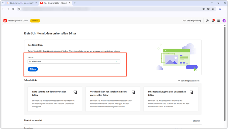 App im universellen Editor öffnen