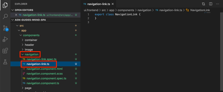 Öffnen Sie die Datei „navigation-link.ts“