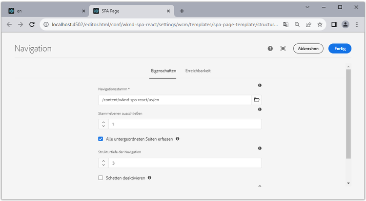 Konfigurieren der Navigationsrichtlinie