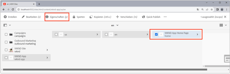Bearbeiten der WKND-App-Startseite