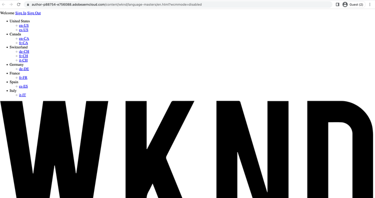Unformatierte WKND-Site