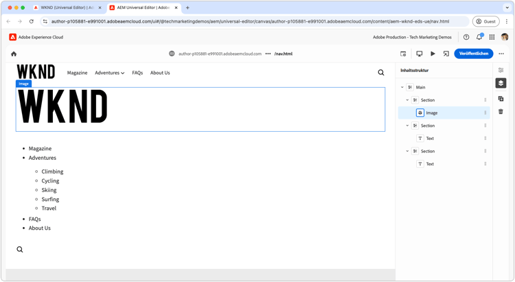 Autorenkopfzeilenblock im universellen Editor
