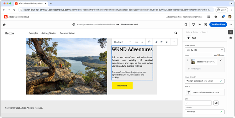 Teaser im universellen Editor