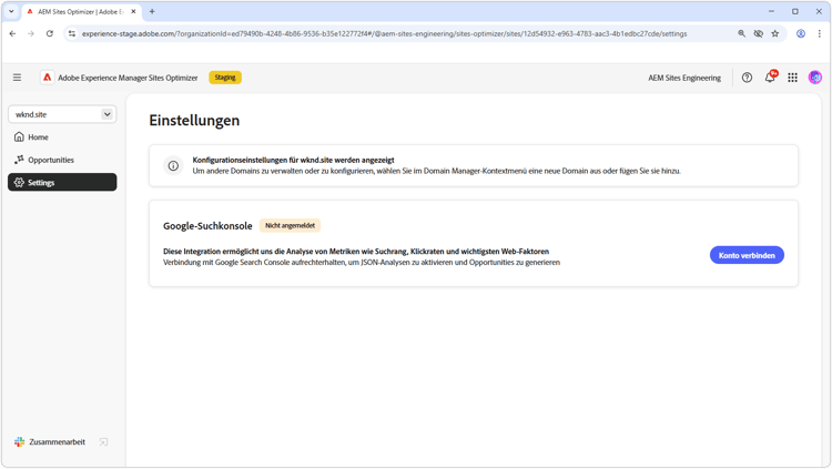 Sites Optimizer-Einstellungen