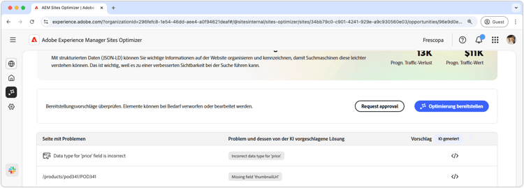 Automatisches Optimieren fehlender oder ungültiger strukturierter Daten