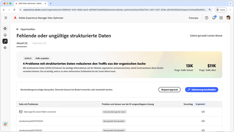 Möglichkeit „Fehlende oder ungültige strukturierte Daten“