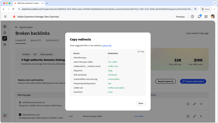 Bereitstellen der Optimierung fehlerhafter Backlinks