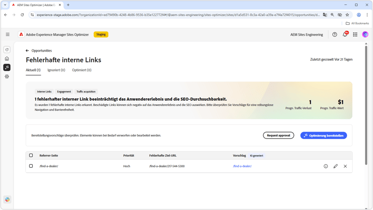 Möglichkeit „Fehlerhafte interne Links“