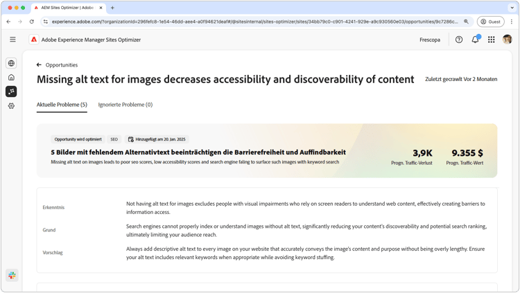 Möglichkeit „Fehlender Alternativtext“