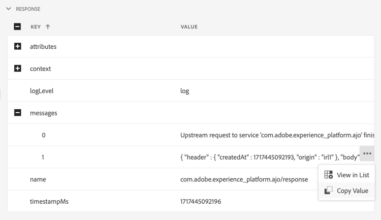 Antwortrace enthält den vollständigen Antworttext, der nachgelagert