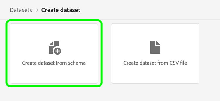 Die Schaltfläche Datensatz aus Schema erstellen ist hervorgehoben.