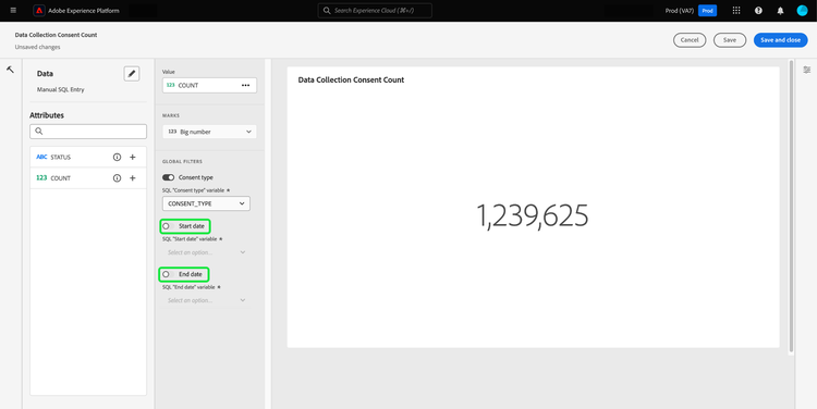 Der Widget-Composer mit den Umschalter Start_Datum und Ende_Datum wird hervorgehoben.