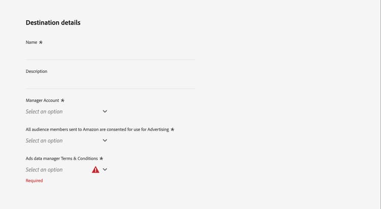 Zielkonfigurationsfelder für Amazon Ads v2 in Experience Platform