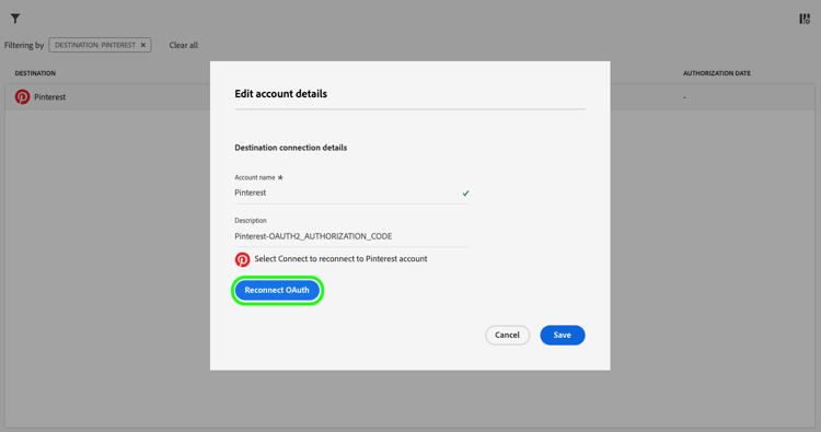 Wählen Sie OAuth erneut verbinden aus