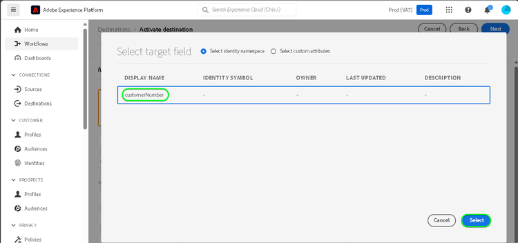 Screenshot der Platform-Benutzeroberfläche, in dem E-Mail als Zielattribut ausgewählt wird, das als Identität zugeordnet werden soll.