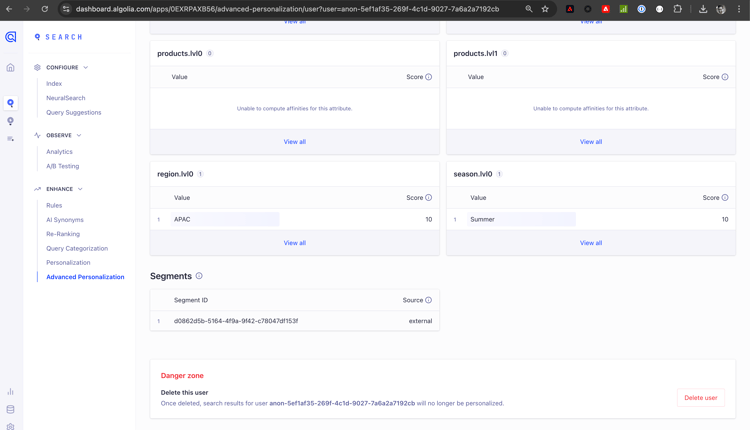 Algolia User Inspector