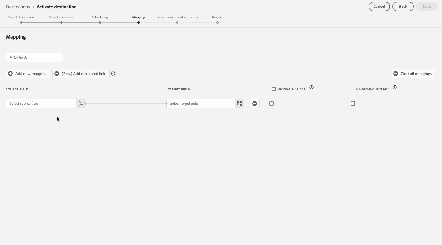 Bildschirmaufzeichnung, die die Problemumgehung für die Zielgruppenzugehörigkeit im Zuordnungsschritt des Aktivierungs-Workflows zeigt.