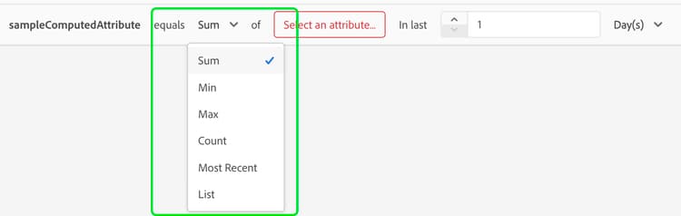 Die Funktionen für berechnete Attribute werden angezeigt.