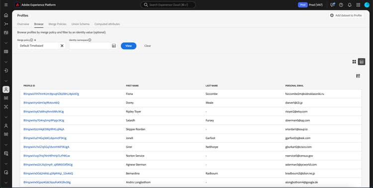 Beispielprofile, die mit der Zusammenführungsrichtlinie übereinstimmen, werden angezeigt.