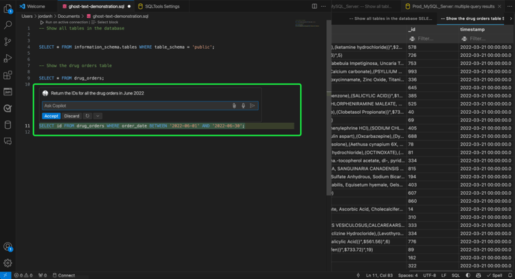 Das Inline-Chat-Fenster mit Vergleichsansicht