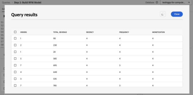 Das Dialogfeld „Abfrageergebnisse“ für den mehrdimensionalen Cube, Teil 2