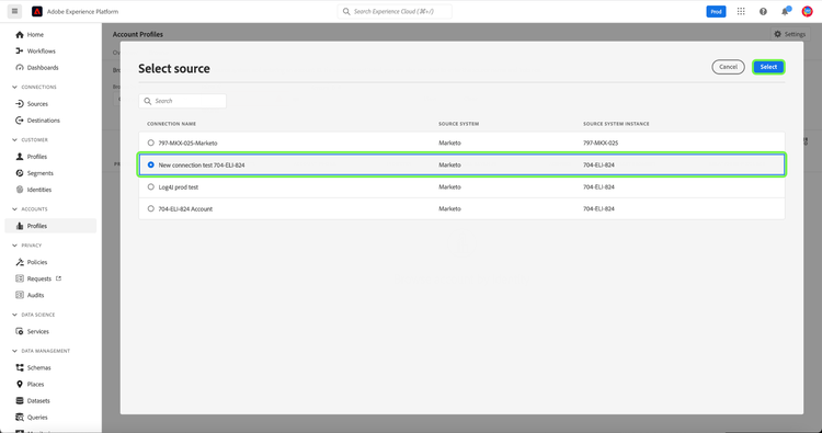 Quell-Workflow auswählen