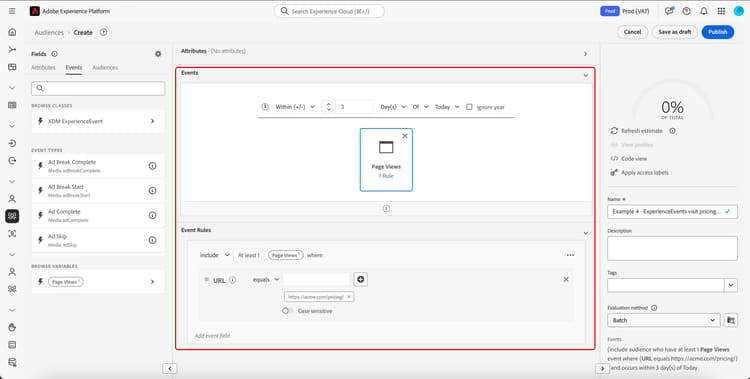 Audience Builder, der die Basis-Audience anzeigt.