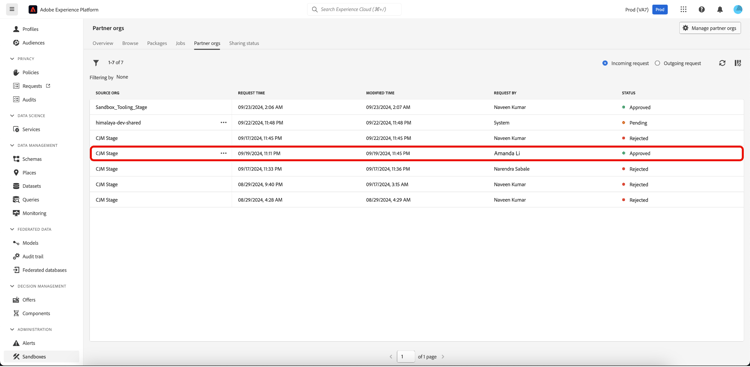 Liste der eingehenden Anfragen mit hervorgehobener Option „Genehmigt“.