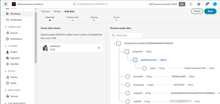 Der Vorschauschritt des Ursprungs-Workflows.