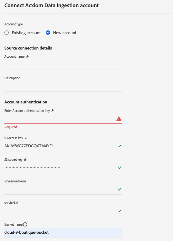 Die neue Kontoschnittstelle des Quell-Workflows.