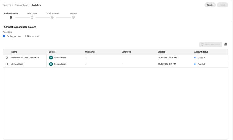 Die vorhandene Kontoschnittstelle des Quell-Workflows.