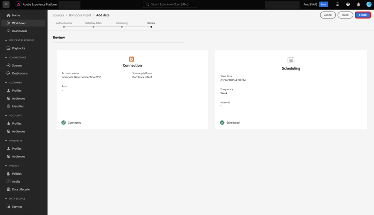 Die Überprüfungsschnittstelle des Quell-Workflows.
