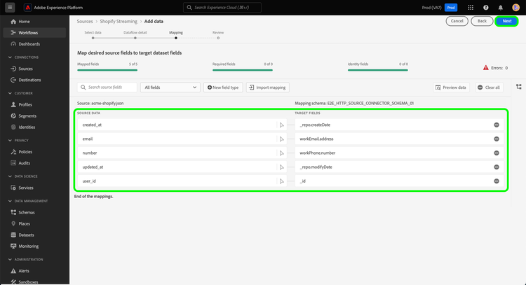 Der Zuordnungsschritt des Ursprungs-Workflows.