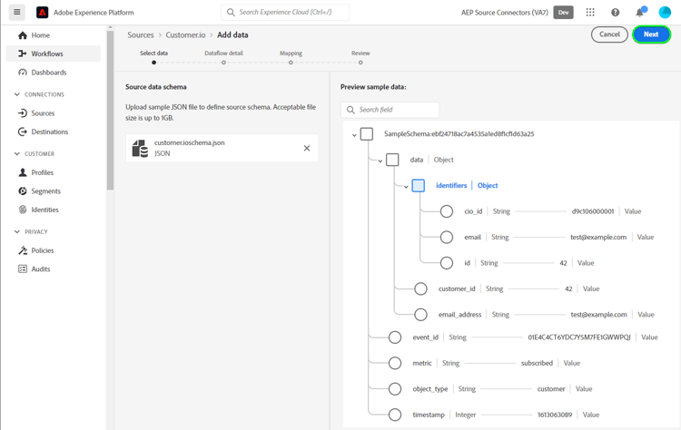 Der Vorschauschritt des Ursprungs-Workflows.