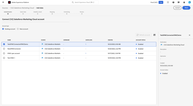 Die vorhandene Kontoschnittstelle des Quell-Workflows