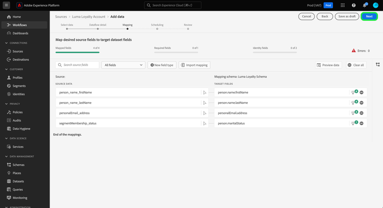 Der Zuordnungsschritt des Ursprungs-Workflows.