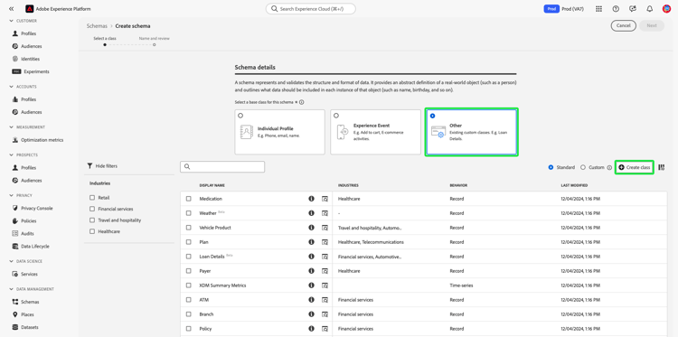 Der Workflow Schema erstellen mit Sonstige hervorgehoben im Abschnitt Schemadetails.