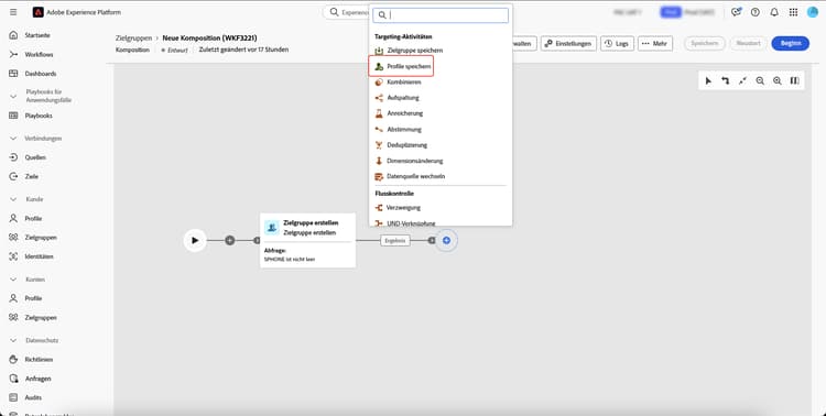 Die Schaltfläche „Profile speichern“ ist in den Aktivitäten hervorgehoben.
